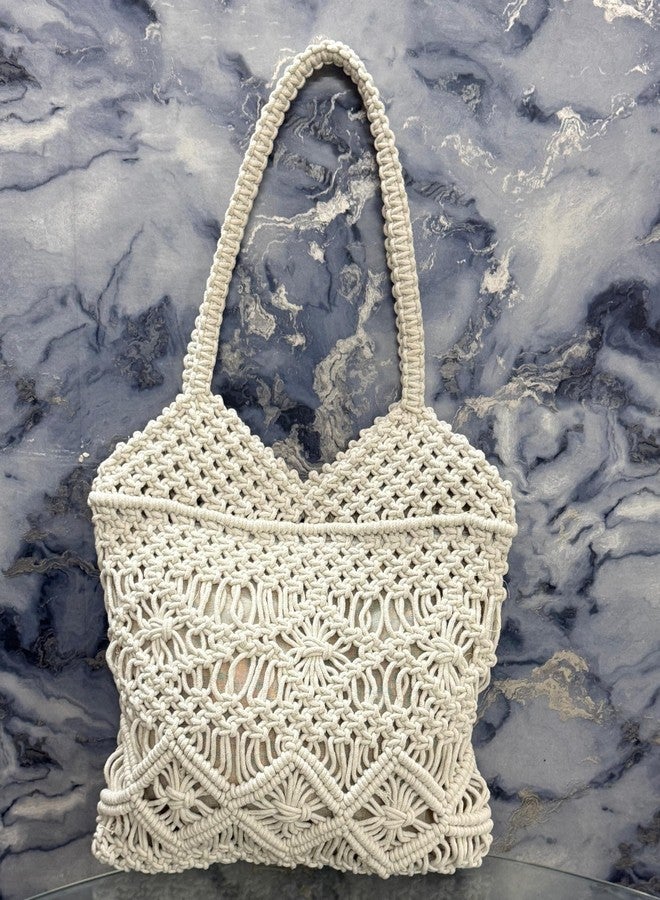 FIBREGOLD FIBERGOLD Handcrafted Tote Bag for Women - Stylish Boho Chic Shoulder Bag for Shopping, Travel, and Everyday Use, Lightweight and Durable (White) - Image 5